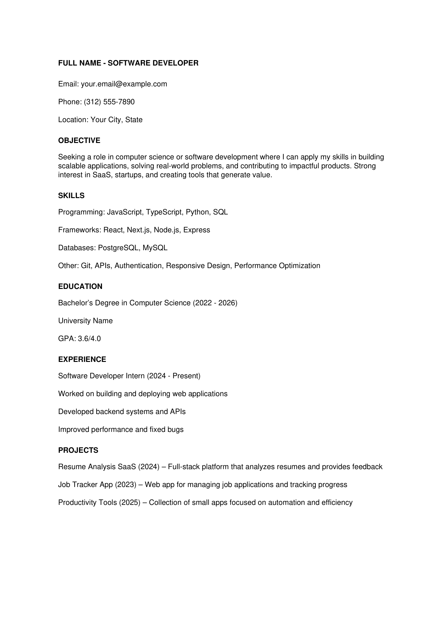 Before — unformatted resume